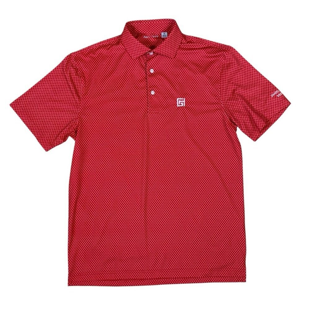 Full Turn Performance Golf Polo Red White Geometric Print Medium Mens‎